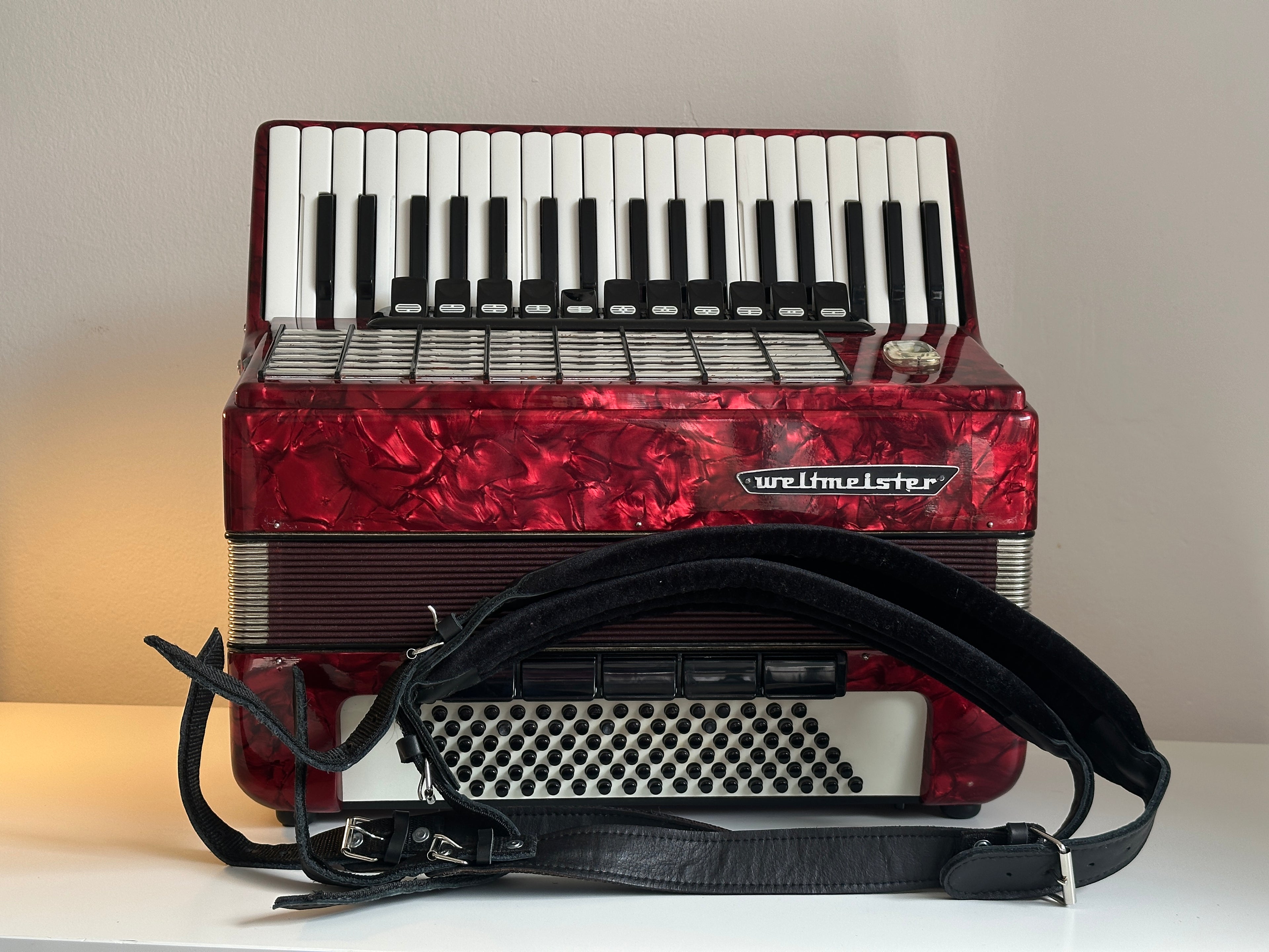 Vintage Weltmeister Stella | Red Piano Accordion 37 Key 96 Bass Made in Germany